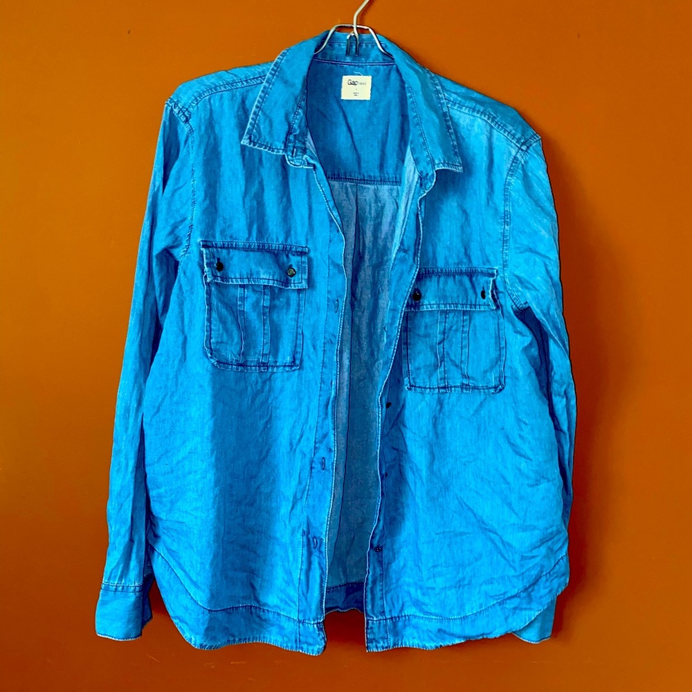 Gap Light Blue Jean Buttoned Jacket Large - image 1